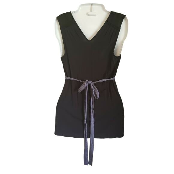 BCBG Maxazria Silk Sleeveless Vneck Pleated Belted Blouse Top Sz S - Picture 7 of 8